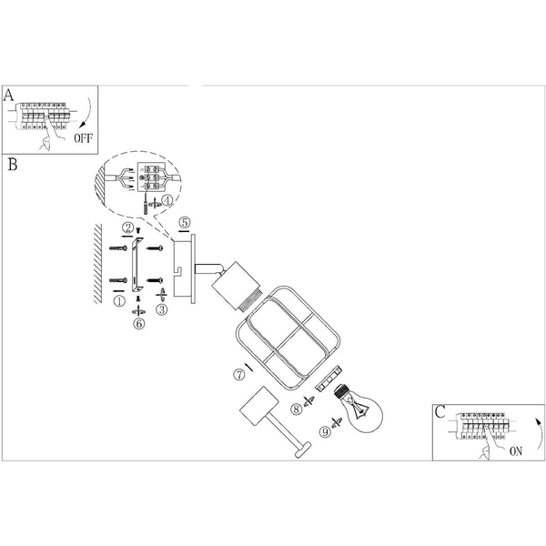Ścienna lampa druciana Willa 54037-1 do salonu czarna drewno