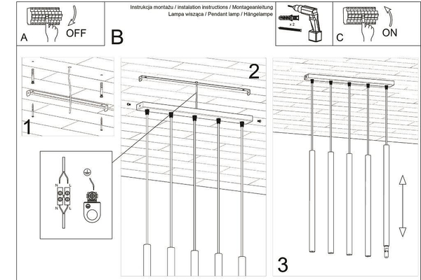 LAMPA wisząca Pastelo SL.0468 metalowa OPRAWA listwa ZWIS tuby sople białe