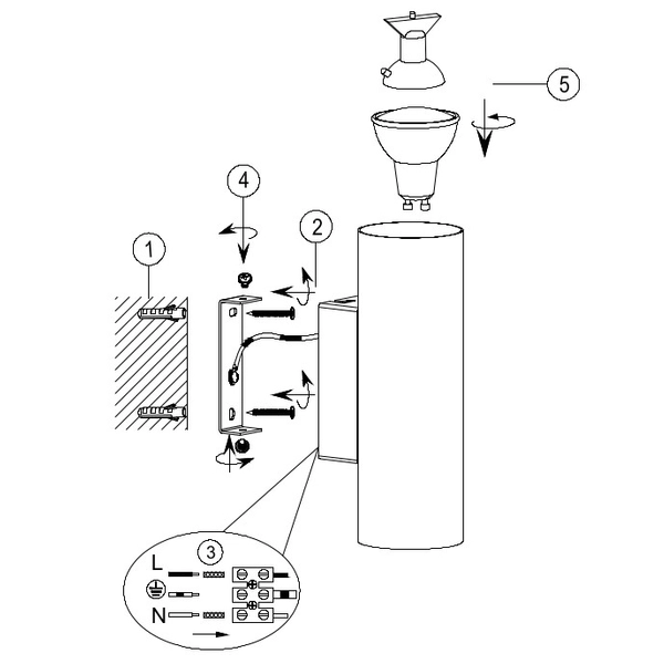 Biała tuba ścienna VANTOS DL201212400 punktowy kinkiet do gabinetu