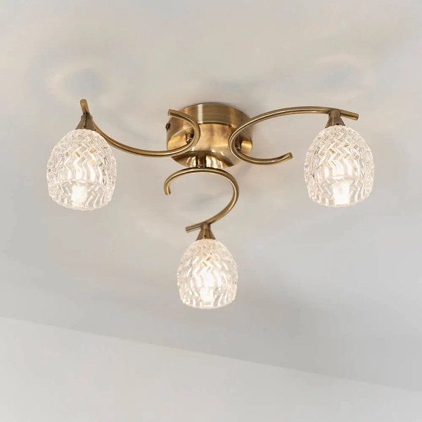 Sufitowa lampa do salonu szklana Boyer BOYER-3AB mosiądz przezroczysty