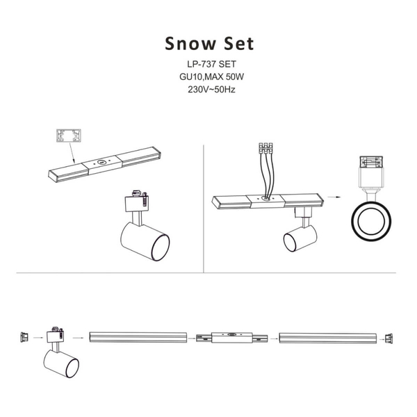 System szynowy SNOW LP-737 BK SET Light Prestige metalowa OPRAWA zestaw listwa z reflektorkami czarne