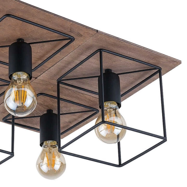 Lampa sufitowa Coba 9044 kwadrat rustykalna metalowa drewniana czarna