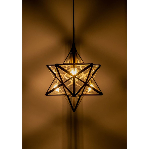 Wisząca lampa metalowa szklana Ilario ILA0175 gwiazda czarna mosiądz
