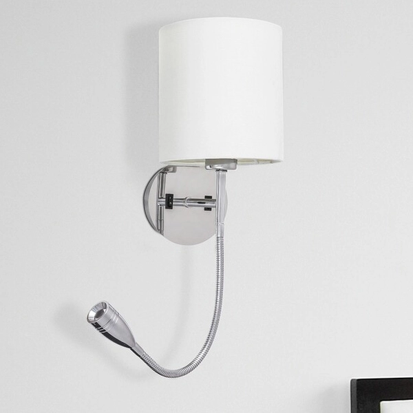 Kinkiet LAMPA ścienna LARKIN 6529 Rabalux abażurowa OPRAWA z peszlem LED 3W 2800K do czytania chrom biała halva