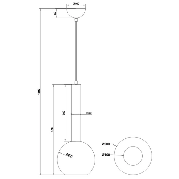Lampa zawieszana CLAYTON 310300132 Trio pojedyncza bańka przydymiona czarny