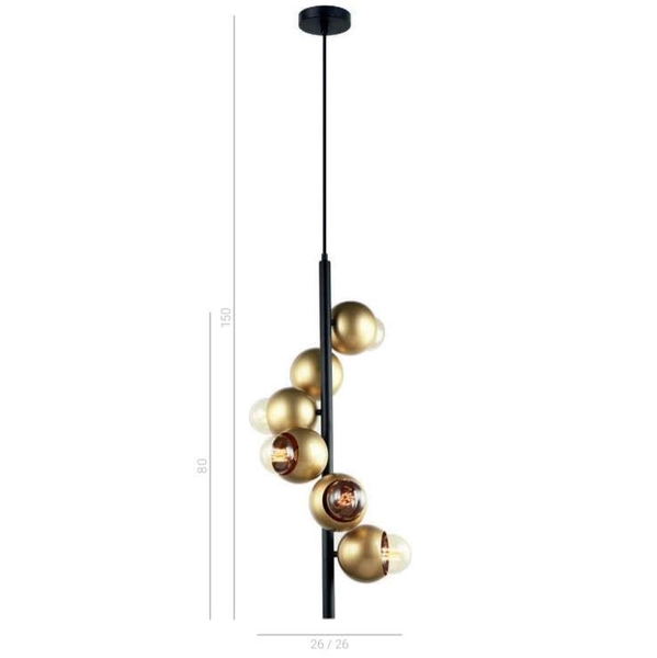 Designerska LAMPA wisząca MALMO PEN-5104-6-BKGD Italux metalowa OPRAWA kule BALLS czarny molekuły złote