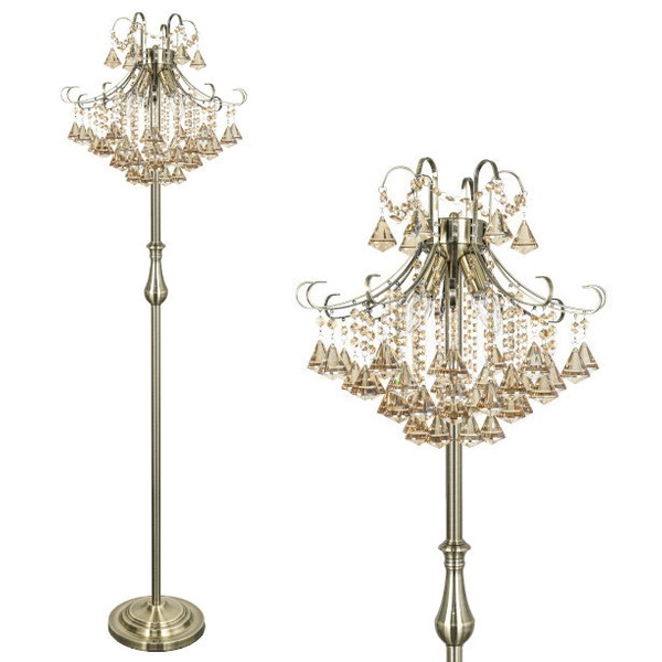 LAMPA podłogowa Barcelona 6248/4F 21QG Elem glamour OPRAWA stojąca z kryształkami szklana mosiądz bursztynowa