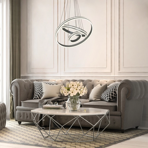 Wisząca lampa Avalon rings z kryształkami LED 75W 4000K aluminium