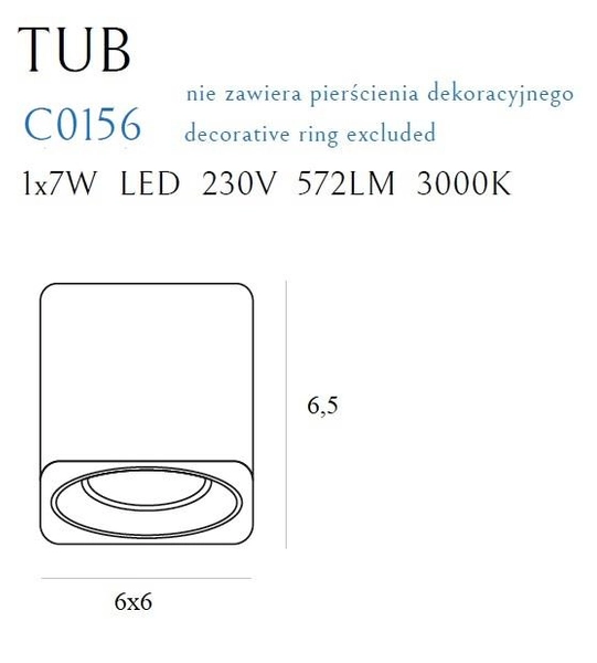 Zestaw downlight Tub C0156 + RC0155/C0156 GOLD Maxlight LED 7W 3000K biały pierścień złoty