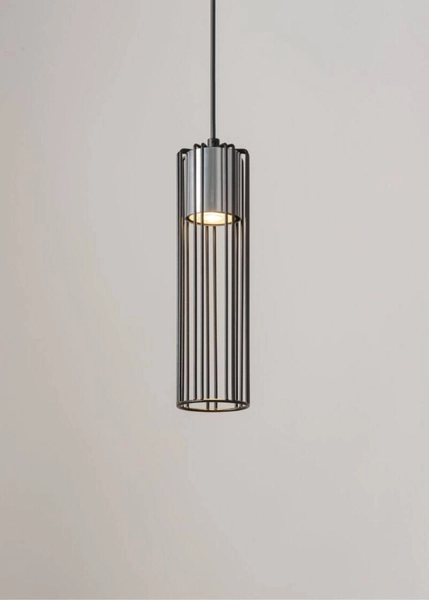 Okrągła lampa wisząca Fobia industrial tuba czarna srebrna