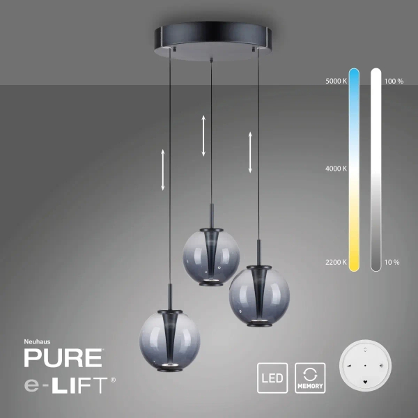 Regulowana lampa wisząca PURE E-INFINITY czarna szara 2222-15 3x7W 2200-5000K zmienna barwa