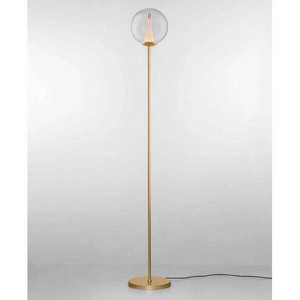 Podłogowa lampa do salonu HUALMAY LE44835 LED 7W 3000K kula przezroczysta złota