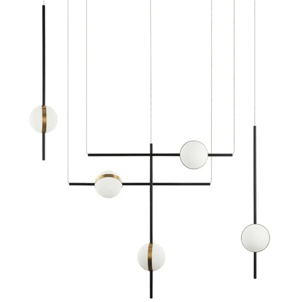 Designerska lampa wisząca 2001 linie kule do jadalni czarny