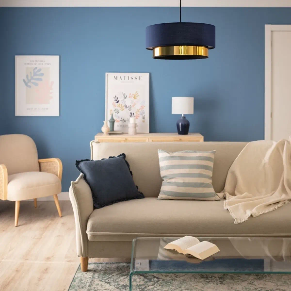 Materiałowa lampa wisząca Tesutto ABR-LWT-E27 Abruzzo tuba granatowy złoty