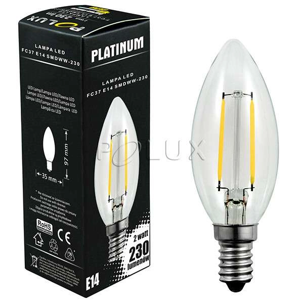 Żarówka SANICO 305114 POLUX E14 FC37 LED 2W 3000K 230 lm 230V płomykowa biała ciepła