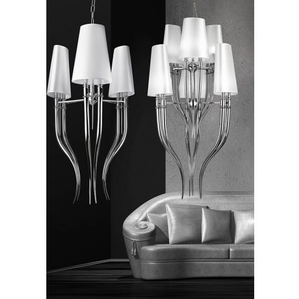 Nowoczesna lampa wisząca Diablo nad stół biała chrom