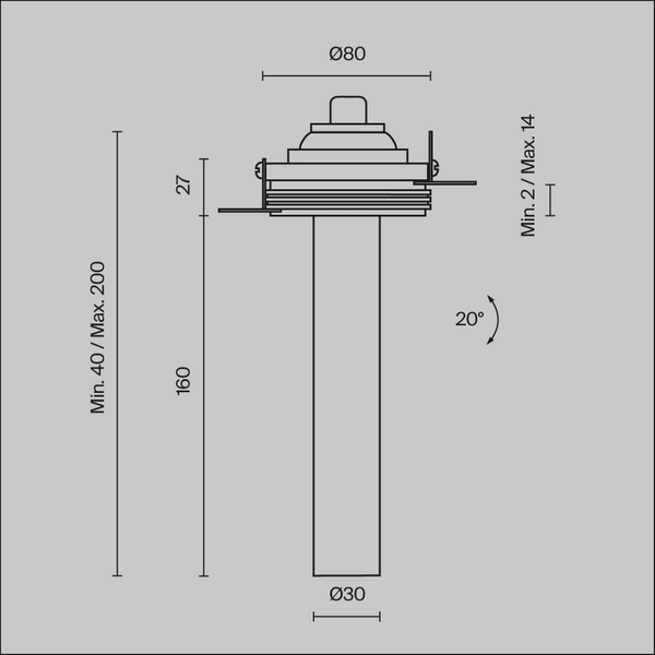 Regulowana lampa sufitowa Focus C140TRS-L200-7W3K-W LED 7W 3000K biały