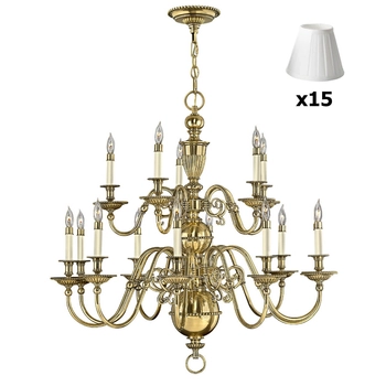 Żyrandol z abażurami Cambridge HK-CAMBRIDGE15+15xLS162-WHT Hinkley świecznikowy mosiądz biały