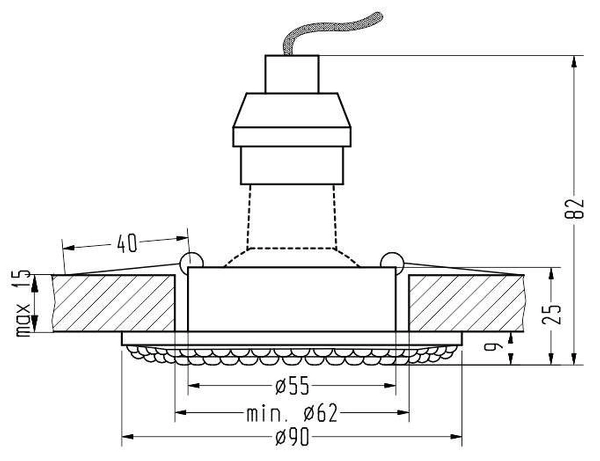 Okrągłe oczko sufitowe 2251042 Candellux kryształki crystals czarne