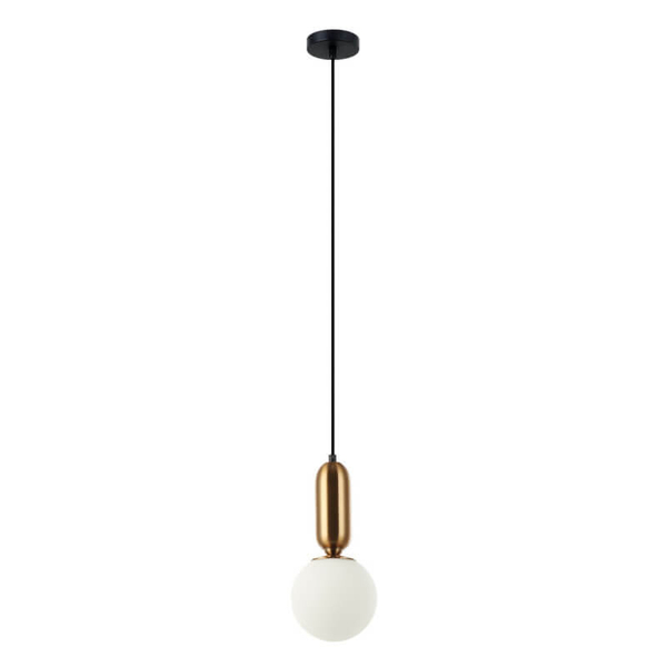 Pokojowa lampa wisząca Aldeva kulista szklana mosiądz biała