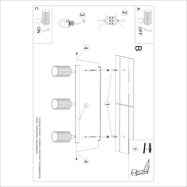 Nasufitowa lampa KARBON SL.1638 tubki potrójne czerwone