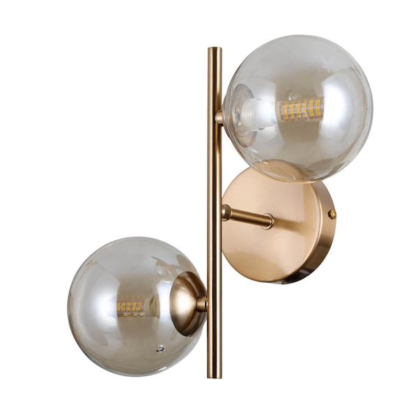 Szklany kinkiet na ścianę Erimida WL-2244-2-HBR Italux kule mosiądz miodowy