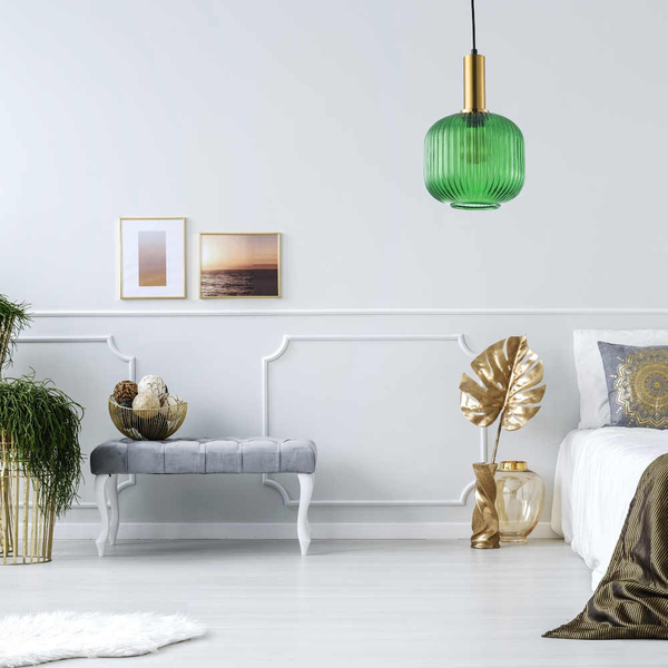 Kulista LAMPA wisząca CUMBRIA 317414 Polux szklany ZWIS plisowany do kuchni loft zielony