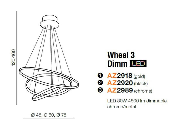 Wisząca lampa sypialniana Wheel LED 80W 3000K ring nad łóżko chrom