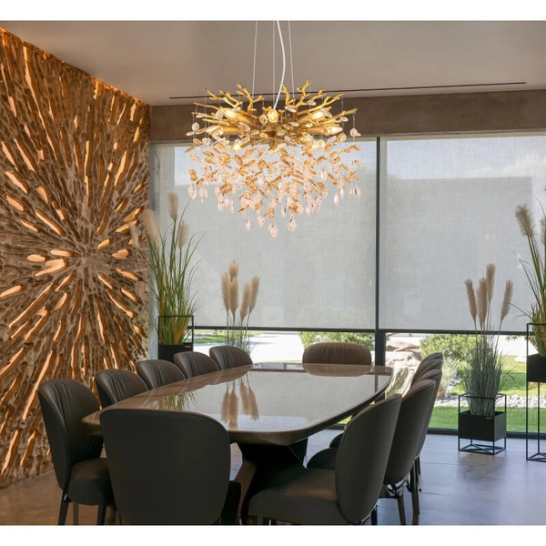 Żyrandol do jadalni Queena 64138H1G glamour kryształowy złoty