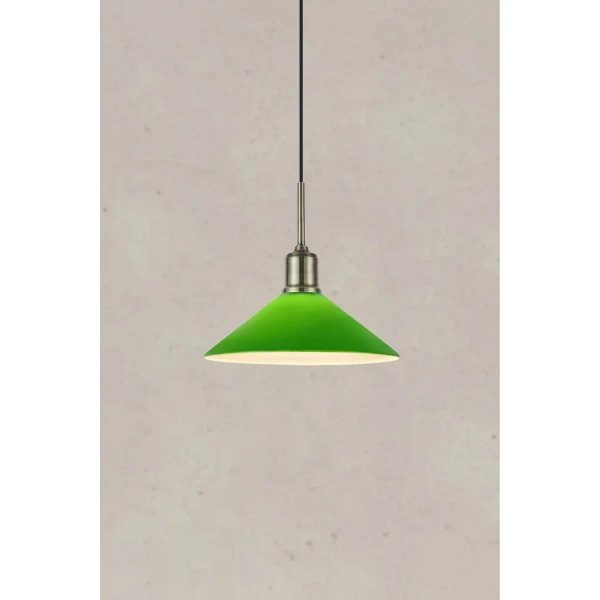 Wisząca lampa stożek VELA zielona mosiądz 108868 1xE27 retro szklana