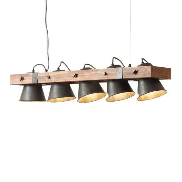 Industrialna lampa wisząca Plow 82175/46 metalowa drewniana czarna