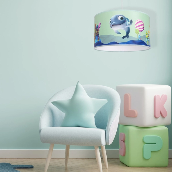 Dziecięca LAMPA wisząca MINIMINI MLP6802 Milagro okrągła OPRAWA delfinek ZWIS abażurowy multikolor