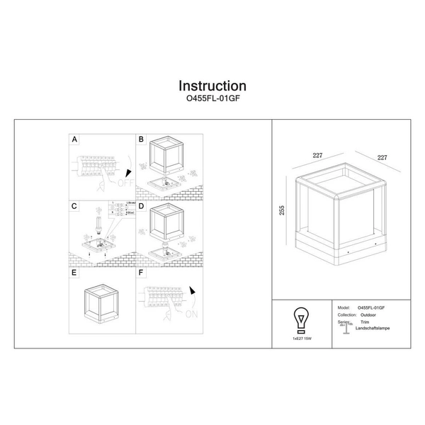 Stojąca lampa zewnętrzna Trim O455FL-01GF Maytoni IP65 kostka grafitowa