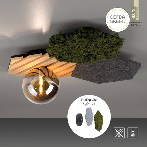 Plafon do kuchni Green 15199-70 Just Light bańka zielony drewniany szary OUTLET