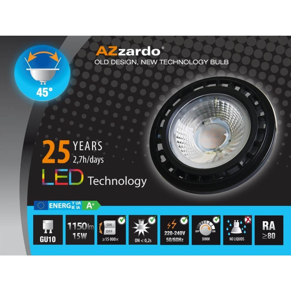 Żarówka AZ1499 Azzardo GU10 15W 1150lm 3000K czarny