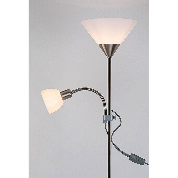 Podłogowa lampa z wtyczką ACTION 4064 metalowa biała satyna chrom