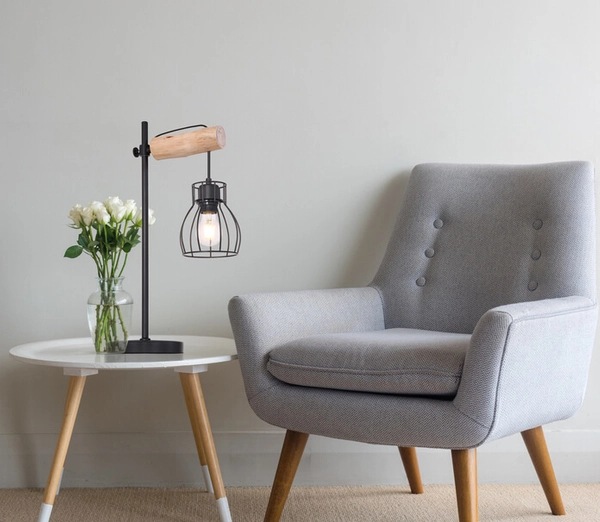 Biurkowa lampa Mina 15326TN do gabinetu czarna drewniana