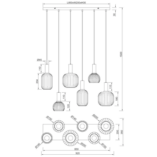 Sypialniana lampa wisząca DIVA 319800608 Trio bańki czarny złoty biały