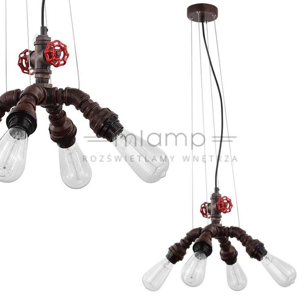 Industrialna LAMPA wisząca MANILA MDM-2846/4A RUST Italux metalowa OPRAWA zwis rury zawory rdza