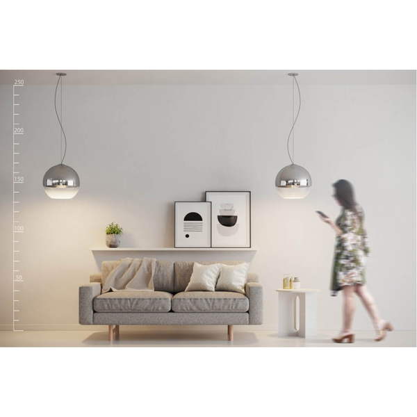 Szklana lampa wisząca Silver Ball kula nad łóżko chrom