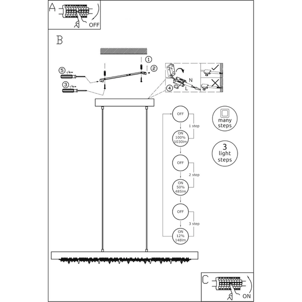 Lampa wisząca kryształowa Felicitas 15354-20 LED 20W 3000K drewniana czarna