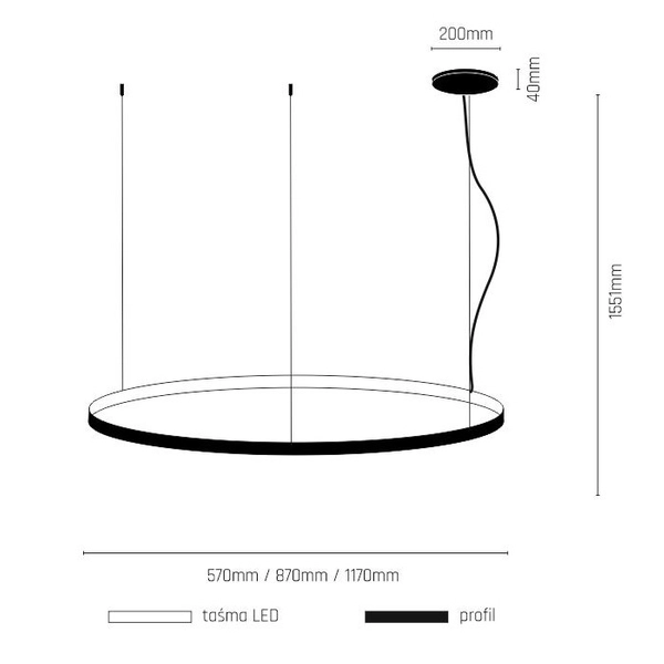 Metalowa lampa wisząca Agari LED 38W 3000K czarna do holu