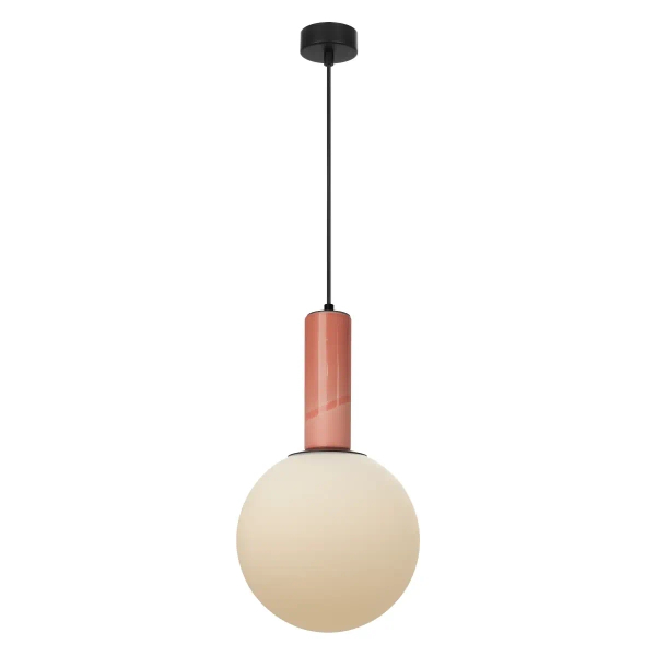 Różowa wisząca lampa RAINBOW P0691 czarna szklana kulista 1xE27