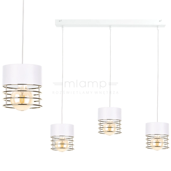 LAMPA wisząca KET1135 metalowa OPRAWA zwis na belce biały złoty