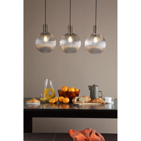 Okrągła zwisająca lampa Nikolas NIK0140-E02 żebrowana szklana mosiądz