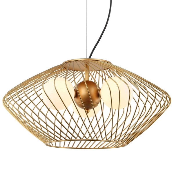 LAMPA wisząca ZENO MDM-3845-3 GD Italux druciana OPRAWA metalowy ZWIS klatka szklane kule balls biała