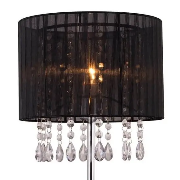 Sypialniana lampa stojąca Leta czarna na komodę kryształki