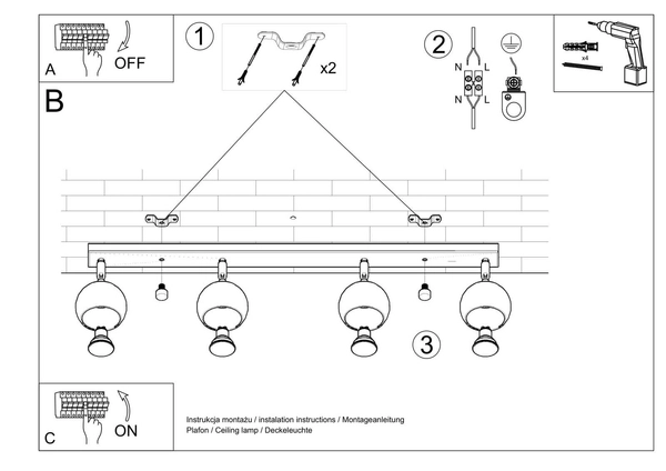 LAMPA sufitowa SL.0441 regulowana OPRAWA listwa SPOT kule balls białe