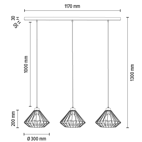 Druciana lampa wisząca RAQUELLE 187119304 metalowy zwis czarny drewno