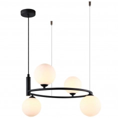 LAMPA wisząca AMILY MDM-3974/4 BK Italux metalowa OPRAWA okrągły ZWIS szklane kule balls czarny biały